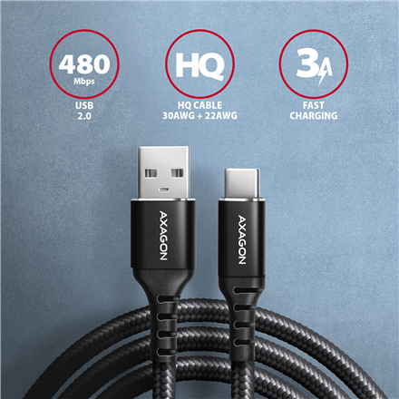 AXAGON | Data and charging cable, 2 m | BUCM-AM20AB | USB Type-C to USB Type-A