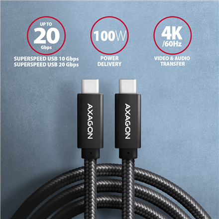 AXAGON | SPEED + USB-C, USB 20Gbps Cable, 0.5 m | BUCM32-CM05AB | USB Type-C to USB Type-C