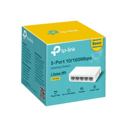 TP-LINK | 5-Port 10/100Mbps Desktop Network Switch | LS1005 | Unmanaged | Desktop | Power supply type External