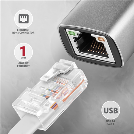 AXAGON ADE-TXCA Compact aluminum USB 3.2 Gen 1 Gigabit Ethernet 10/100/1000Mbit adapter with automatic installation, Nintendo Switch support and USB C-A reduction