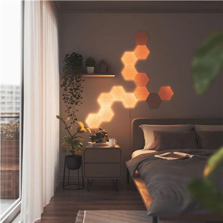 Nanoleaf | Elements Wood Look Hexagons Starter Kit (7 panels) | Cool White + Warm White