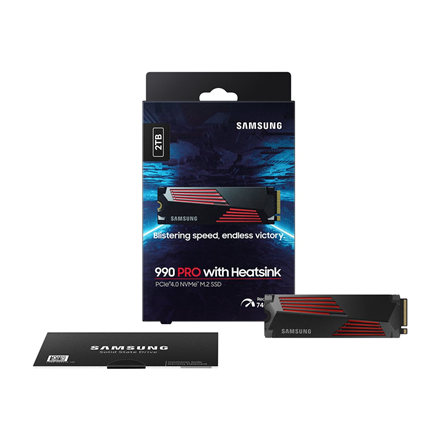 Samsung | 990 PRO with Heatsink | 2000 GB | SSD form factor M.2 2280 | Solid-state drive interface M.2 NVMe | Read speed 7450 MB/s | Write speed 6900 MB/s
