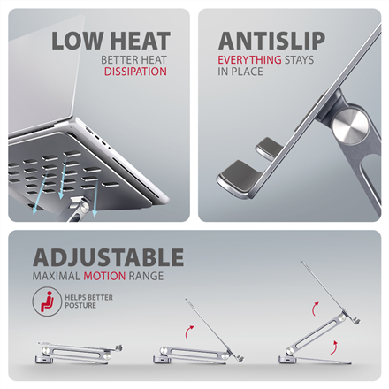 AXAGON Desk Mount | HMC-STND USB-C 5Gbps Stand and Hub 7in1 | Adjustable Height, Tilt | 10-16 " | Aluminum