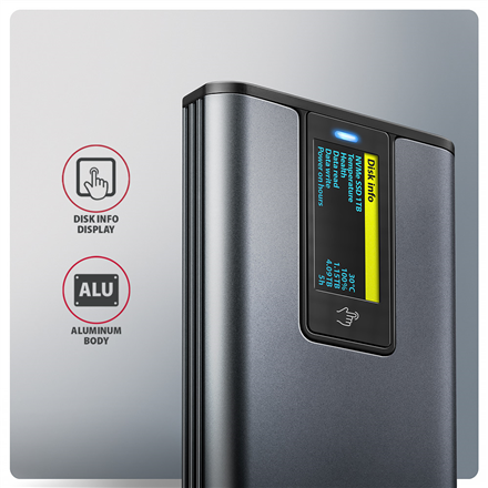 AXAGON External USB-C 10Gbps metal box with info display for M.2 NVMe and SATA SSD | EEM2-SD2
