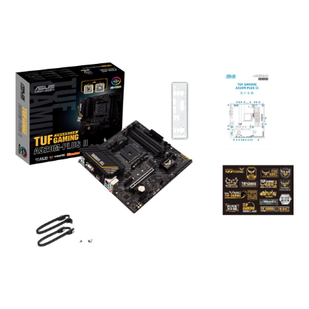 Asus | TUF GAMING A520M-PLUS II | Processor family AMD | Processor socket AM4 | DDR4 DIMM | Memory slots 4 | Supported hard disk drive interfaces SATA, M.2 | Number of SATA connectors 4 | Chipset AMD A520 | Micro ATX