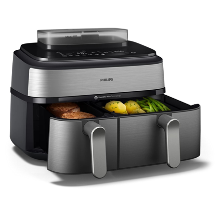 Philips Dual Basket Airfryer | NA555/00 5000 series | Power 2750 W | Capacity 9 L | RapidAir Plus | Silver