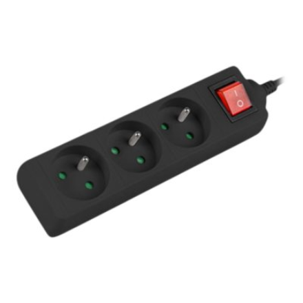 Lanberg Cable Power Strip, 3X French Outlets with Switch, Quality-Grade Copper, 3 m | PS1-03E-0300-BK