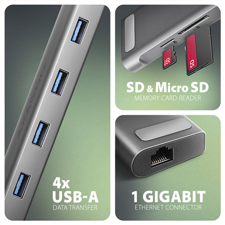 AXAGON USB-C 5Gbps LONGER 9in1 hub | HMC-10HLS