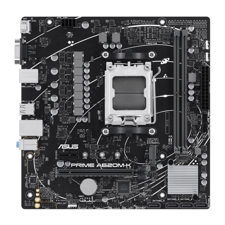 Asus | PRIME A620M-K | Processor family AMD | Processor socket AM5 | DDR5 DIMM | Memory slots 2 | Supported hard disk drive interfaces SATA, M.2 | Number of SATA connectors 4 | Chipset AMD A620 | micro-ATX