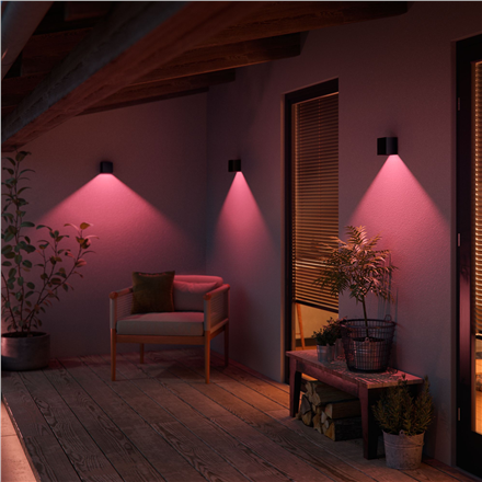 Philips Hue WCA Resonate Outdoor Downward Wall Lantern, Black | 8 W | 2000-6500 Hue White Colour Ambiance