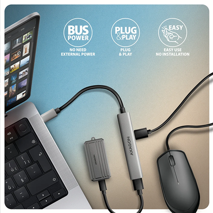 AXAGON ALU STRIP USB-C 4 port hub | HUE-STC