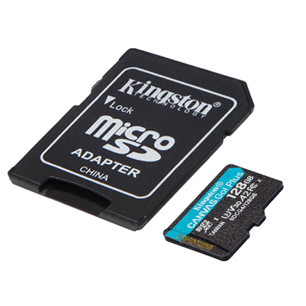 Kingston | Canvas Go! Plus | 128 GB | microSD | Flash memory class Class 10, UHS-I, U3, V30, A2
