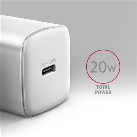 AXAGON Wallcharger 1x port USB-C, PD3.0 / PPS /QC4+/AFC/FCP/Apple, 20W | ACU-PD20W