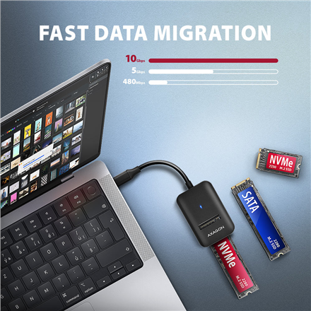 AXAGON USB-C 10Gbps adapter for fast connection of M.2 NVMe and SATA SSD, USB-C cable 10 cm | ADM2-CM