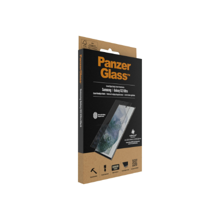 PanzerGlass | Samsung | Galaxy S22 Ultra | Tempered glass | Black | Case friendly. Compatible with ultrasonic fingerprint sensor. 100 % touch sensitivity. Antibacterial (ISO 22196 certified & JIS 22810 approved) | Screen Protector