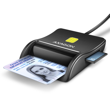 AXAGON Compact desktop USB contact Smart/ID & SD/microSD/SIM card reader with long, USB-A cable | CRE-SM3SD