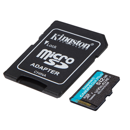 Kingston | Canvas Go! Plus | 512 GB | microSD | Flash memory class Class 10, UHS-I, U3, V30, A2