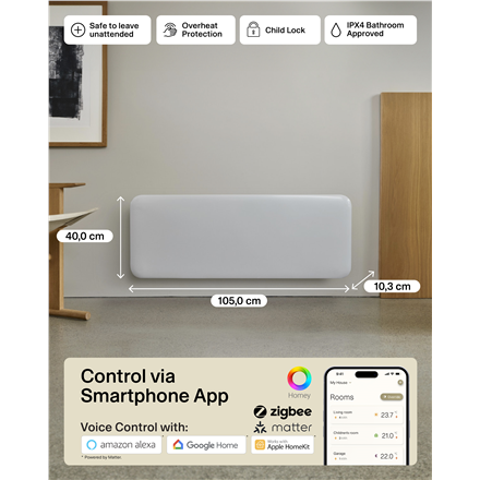 Mill Invisible Smart WiFi Heater | PA2000WIFI4 | Panel Heater | 2000 W | Suitable for rooms up to 24-28 m² | White | IPX4