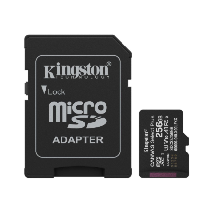 Kingston Canvas Select Plus | 256 GB | microSD | Flash memory class Class 10, UHS-I, U1/U3, video class 10/30, A1