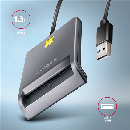 AXAGON Compact desktop USB contact Smart card/ID card reader with long USB-A cable | CRE-SM3T
