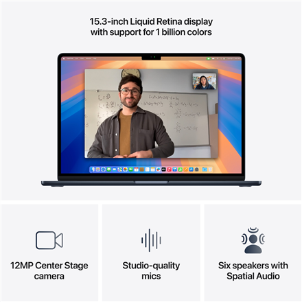Apple MacBook | Air | Midnight | 15 " | 2880 x 1864 pixels | Apple M4 | 16 GB | Solid-state drive capacity 256 GB | Apple M4 chip 10-core CPU/10-core GPU | macOS | 802.11ax | Bluetooth version 5.0 | Keyboard language Russian | Keyboard backlit | Warranty 12 month(s)