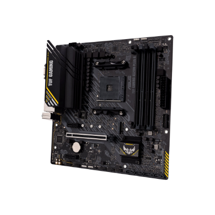 Asus | TUF GAMING A520M-PLUS II | Processor family AMD | Processor socket AM4 | DDR4 DIMM | Memory slots 4 | Supported hard disk drive interfaces SATA, M.2 | Number of SATA connectors 4 | Chipset AMD A520 | Micro ATX