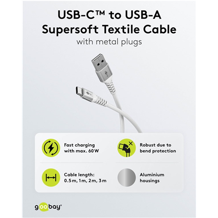 Goobay | USB-C to USB-A Supersoft Textile Cable with Metal Plugs | 74530