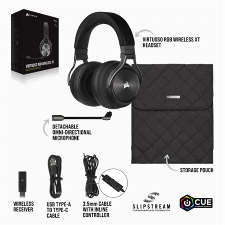 Corsair | High-Fidelity Gaming Headset | VIRTUOSO RGB WIRELESS XT | Wireless/Wired | Over-Ear | Black | Wireless