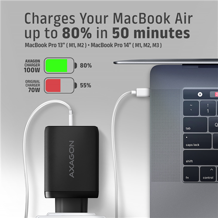 AXAGON GaN wallcharger, 3x port (USB-A + 2x USB-C), PD3.0/PPS/QC4+/SFC2.0/AFC/SCP/FCP/Apple, 100W | ACU-DPQ100