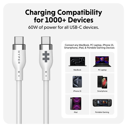 Hyper | HyperJuice USB-C Silicone Charging Cable, 1.5 m, White | HJ4011WHGL