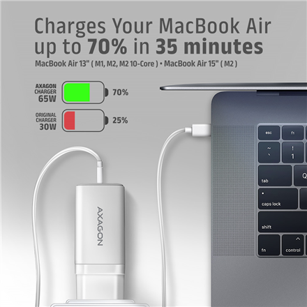 AXAGON GaN wallcharger 3x port (USB-A + 2x USB-C), PD3.0/PPS/QC4+/SFC2.0/AFC/SCP/FCP/Apple, 65W | ACU-DPQ65W