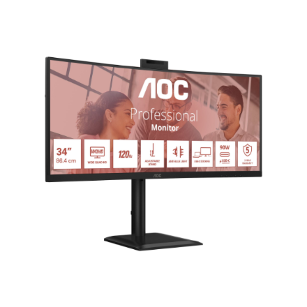 AOC | CU34E4CW | 34 " | VA | UWQHD | 120 Hz | 4 ms | 3440 x 1440 pixels | 350 cd/m² | HDMI ports quantity 2 | Black