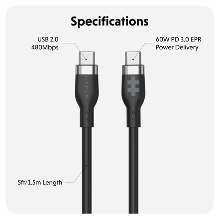 Hyper | HyperJuice USB-C Silicone Charging Cable | HJ4011BKGL