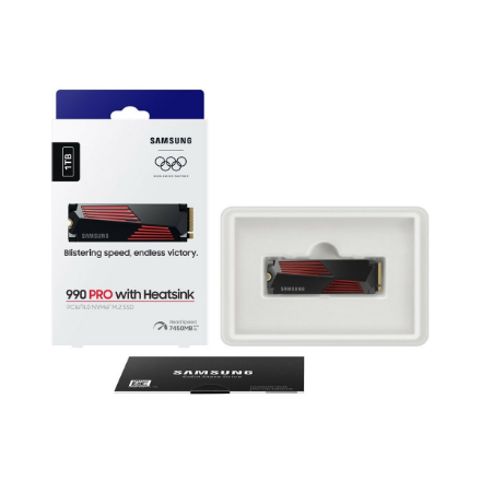Samsung | 990 PRO with Heatsink | 1000 GB | SSD form factor M.2 2280 | Solid-state drive interface M.2 NVMe | Read speed 7450 MB/s | Write speed 6900 MB/s