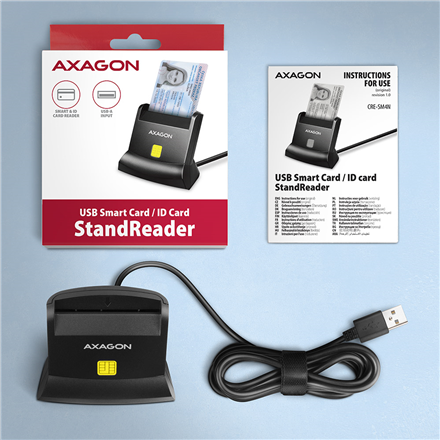 AXAGON Universal desktop USB contact Smart card/ID card reader with long, USB-A cable | CRE-SM4N
