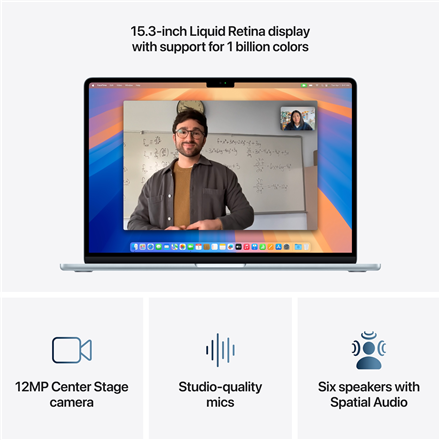 MacBook | Apple Air | Sky Blue | 15 " | 2880 x 1864 pixels | Apple M4 | 16 GB | Solid-state drive capacity 256 GB | Apple M4 chip 10-core CPU/10-core GPU | macOS | 802.11b | Keyboard language Russian | Keyboard backlit