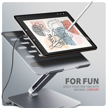 AXAGON Desk Mount | HMC-STND USB-C 5Gbps Stand and Hub 7in1 | Adjustable Height, Tilt | 10-16 " | Aluminum