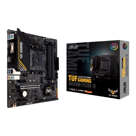 Asus | TUF GAMING A520M-PLUS II | Processor family AMD | Processor socket AM4 | DDR4 DIMM | Memory slots 4 | Supported hard disk drive interfaces SATA, M.2 | Number of SATA connectors 4 | Chipset AMD A520 | Micro ATX