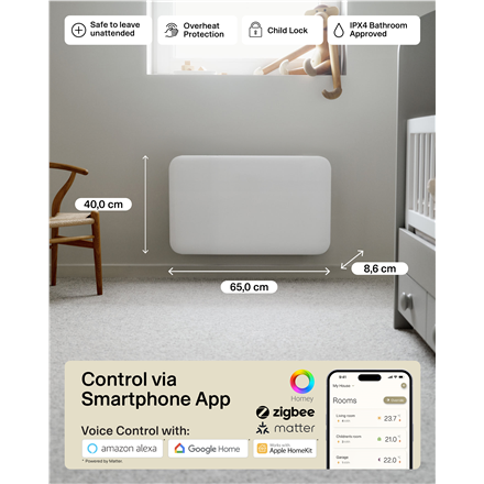 Mill Invisible Smart WiFi Heater | PA700WIFI4 | Panel Heater | 700 W | Suitable for rooms up to 9-12 m² | White | IPX4