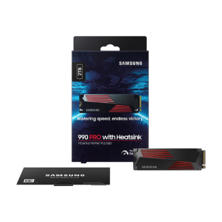 Samsung | 990 PRO with Heatsink | 2000 GB | SSD form factor M.2 2280 | Solid-state drive interface M.2 NVMe | Read speed 7450 MB/s | Write speed 6900 MB/s