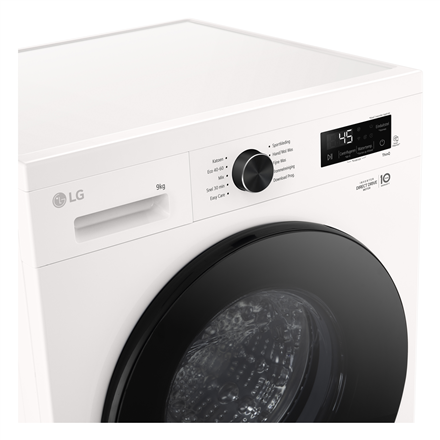 LG Washing machine | F4X1009NWB | Energy efficiency class A | Front loading | Washing capacity 9 kg | 1400 RPM | Depth 55 cm | Width 60 cm | Display | LED | Steam function | Direct drive | Wi-Fi | White