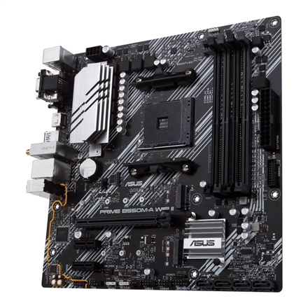 Asus | PRIME B550M-A WIFI II | Processor family AMD | Processor socket AM4 | DDR4 DIMM | Memory slots 4 | Supported hard disk drive interfaces SATA, M.2 | Number of SATA connectors 4 | Chipset AMD B550 | microATX