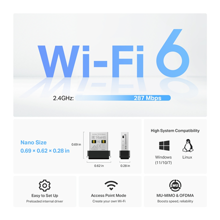 TP-LINK AX300 Nano Wi-Fi 6 Wireless USB Adapter | Archer TX1U Nano