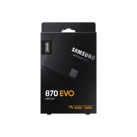 Samsung | SSD | 870 EVO | 250 GB | SSD form factor 2.5" | Solid-state drive interface SATA III | Read speed 560 MB/s | Write speed 530 MB/s
