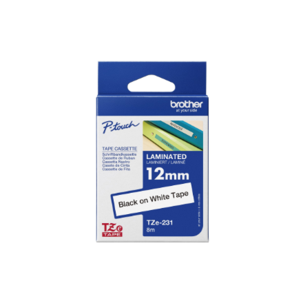 Brother | TZ-231 Laminated Tape | Black on White | TZe | 8 m | 1.2 cm