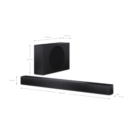 Sharp 2.1 Dolby Atmos/DTS Virtual:X Soundbar with Slim Wireless Subwoofer | HT-SBW310 | 330 W | Bluetooth | Black | Wireless connection