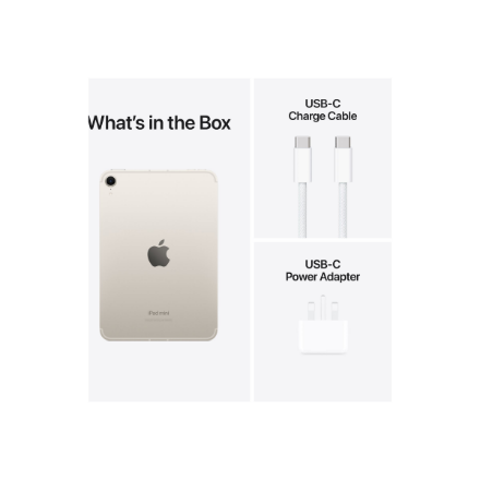 Apple | iPad mini Wi-Fi + Cellular | 8.3 " | Starlight | IPS | 2266 x 1488 pixels | Apple A17 Pro | 256 GB | 3G | 4G | 5G | Wi-Fi | Front camera | 12 MP | Rear camera | 12 MP | Bluetooth | 5.3 | iPadOS | USB-C charging cable