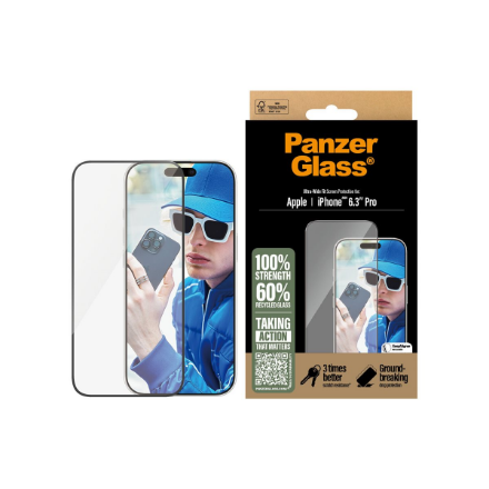 PanzerGlass Screen protector | Apple | iPhone 16 Pro | Glass | Transparent | Ultra-Wide Fit