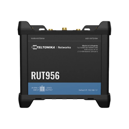 Industrial Router | RUT956 | 802.11n | 10/100 Mbit/s | Ethernet LAN (RJ-45) ports 4 | Mesh Support No | MU-MiMO No | 2G/3G/4G | Antenna type 2 x SMA for LTE, 2 x RP-SMA for WiFi, 1 x SMA for GNSS | 1x USB 2.0