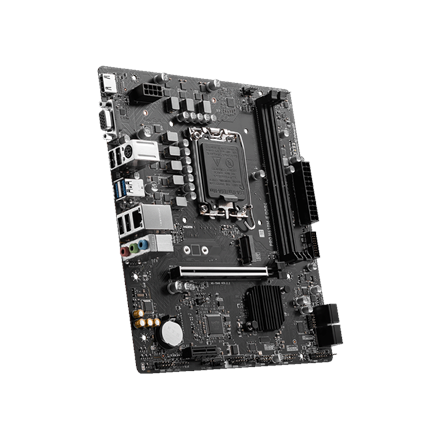 MSI | PRO H610M-E DDR4 | Processor family Intel | Processor socket LGA1700 | DDR4 DIMM | Memory slots 2 | Supported hard disk drive interfaces SATA, M.2 | Number of SATA connectors 4 | Chipset Intel H610 | Mirco-ATX